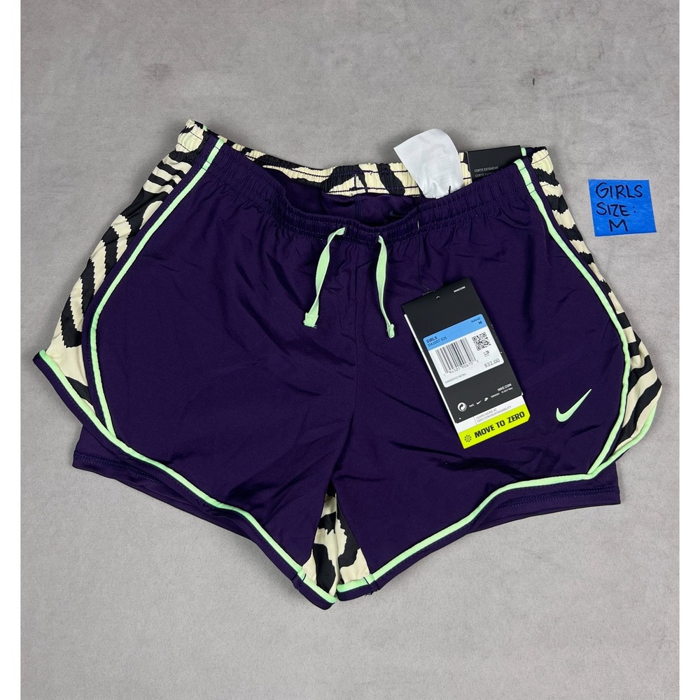 Nike Girls Dri-FIT Tempo Running Shorts Purple Zebra Print DA1007-525 Size M NWT